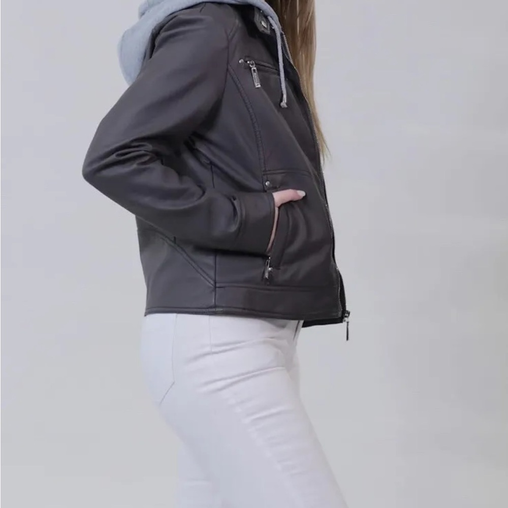 Jou Jou Vegan Leather Moto Jacket Gray Women’s Medium New With Tags - Picture 15 of 16